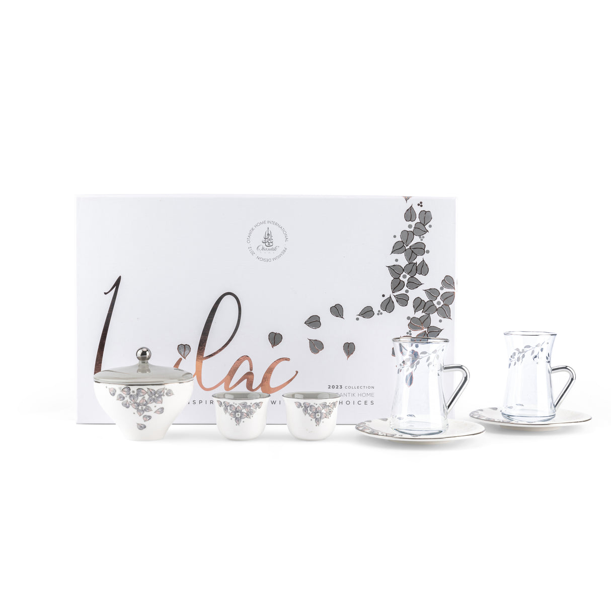 Stylish Lilac - Tea Set (19-Pcs)- Grey & Silver