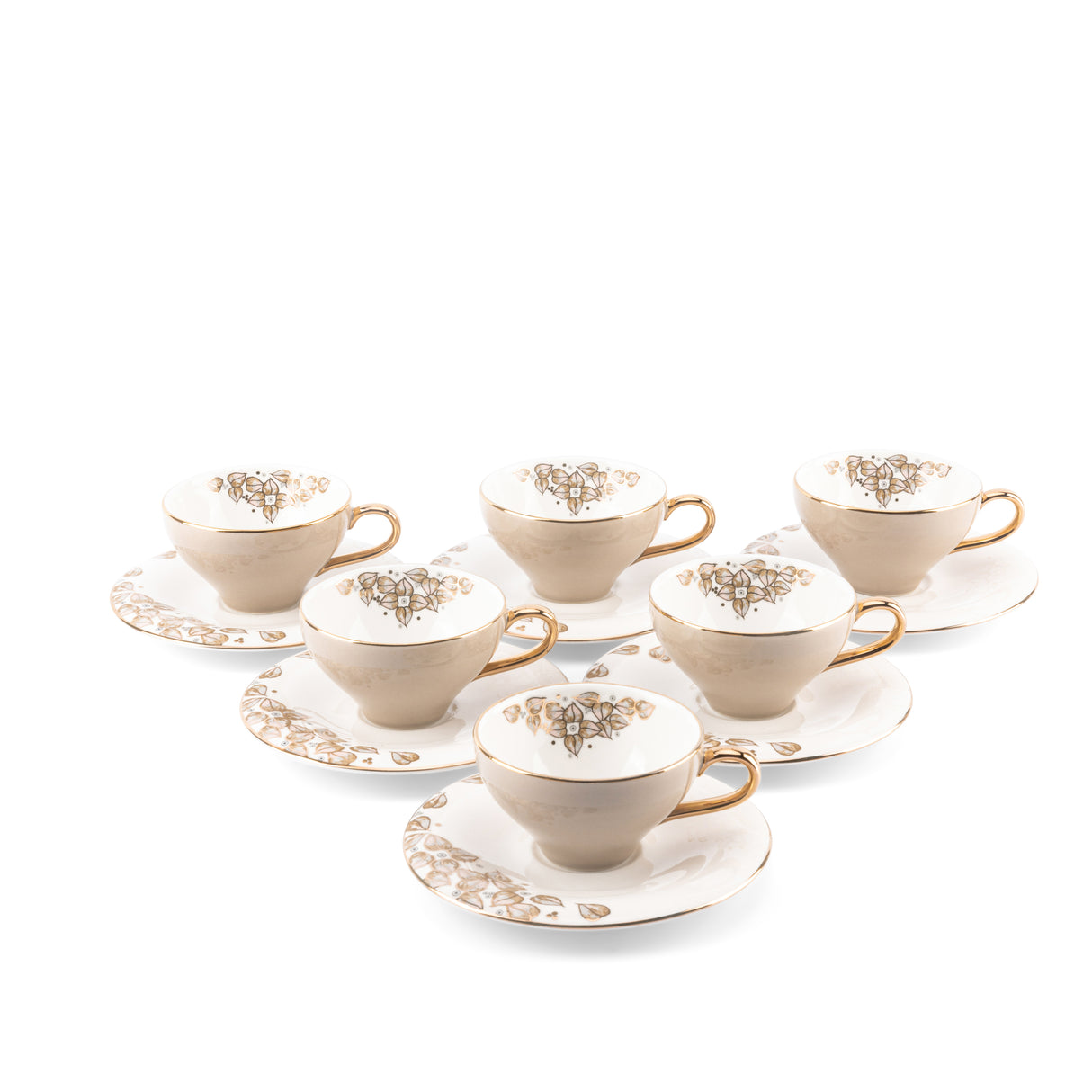 Stylish Lilac -  Esspresso/Turkish Coffee Cups- Beige & Gold