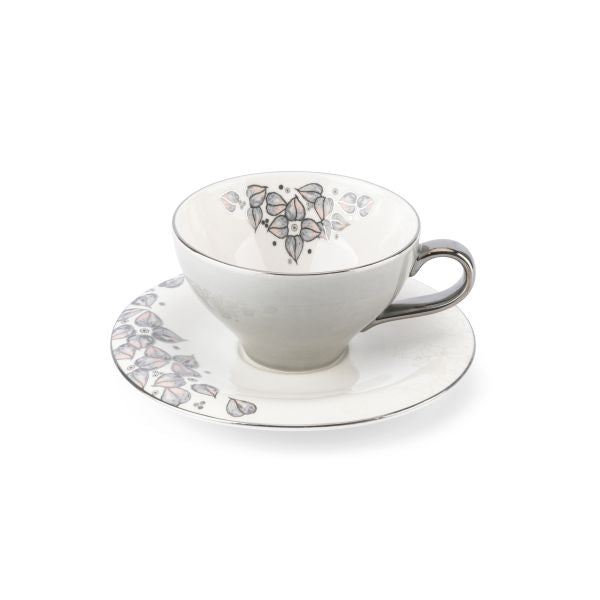 Lilac - English Tea Cup Set, 12 Pieces - Grey