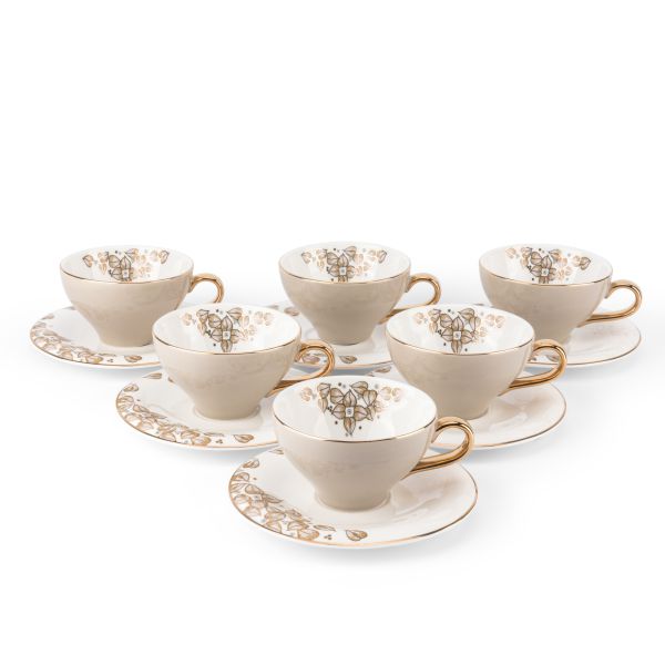 Lilac - English Tea Cup Set, 12 Pieces - Beige