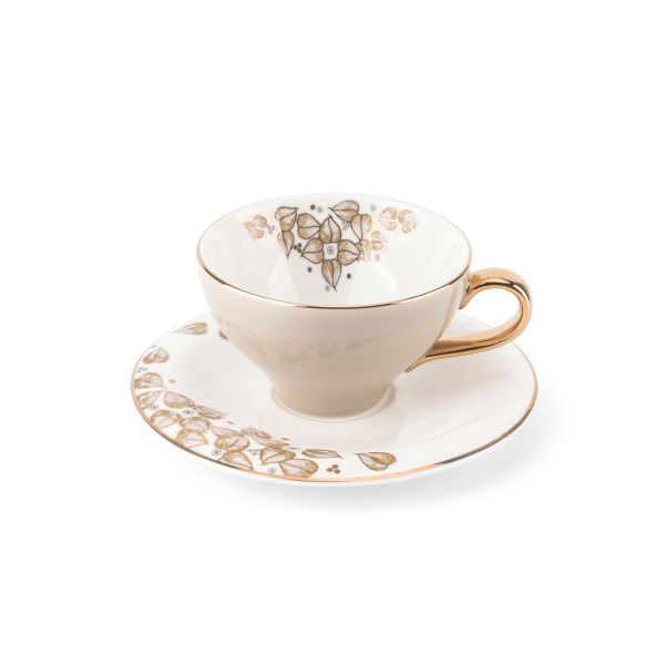 Lilac - English Tea Cup Set, 12 Pieces - Beige