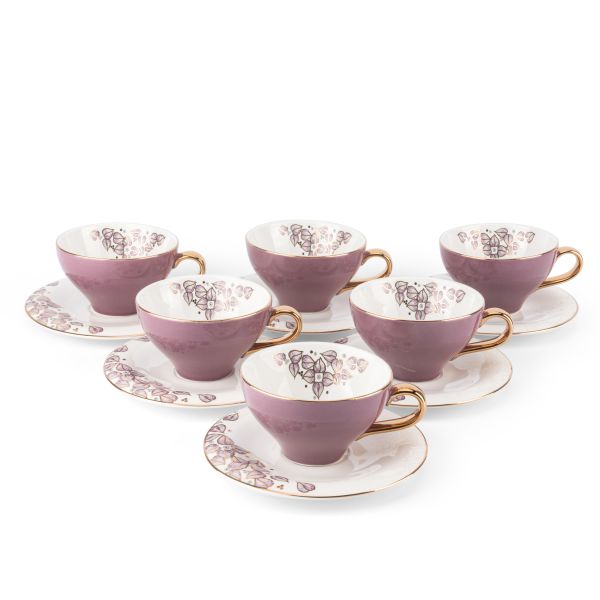 Lilac - English Tea Cup Set, 12 Pieces - Purple