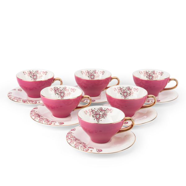 Lilac - English Tea Cup Set, 12 Pieces - Pink