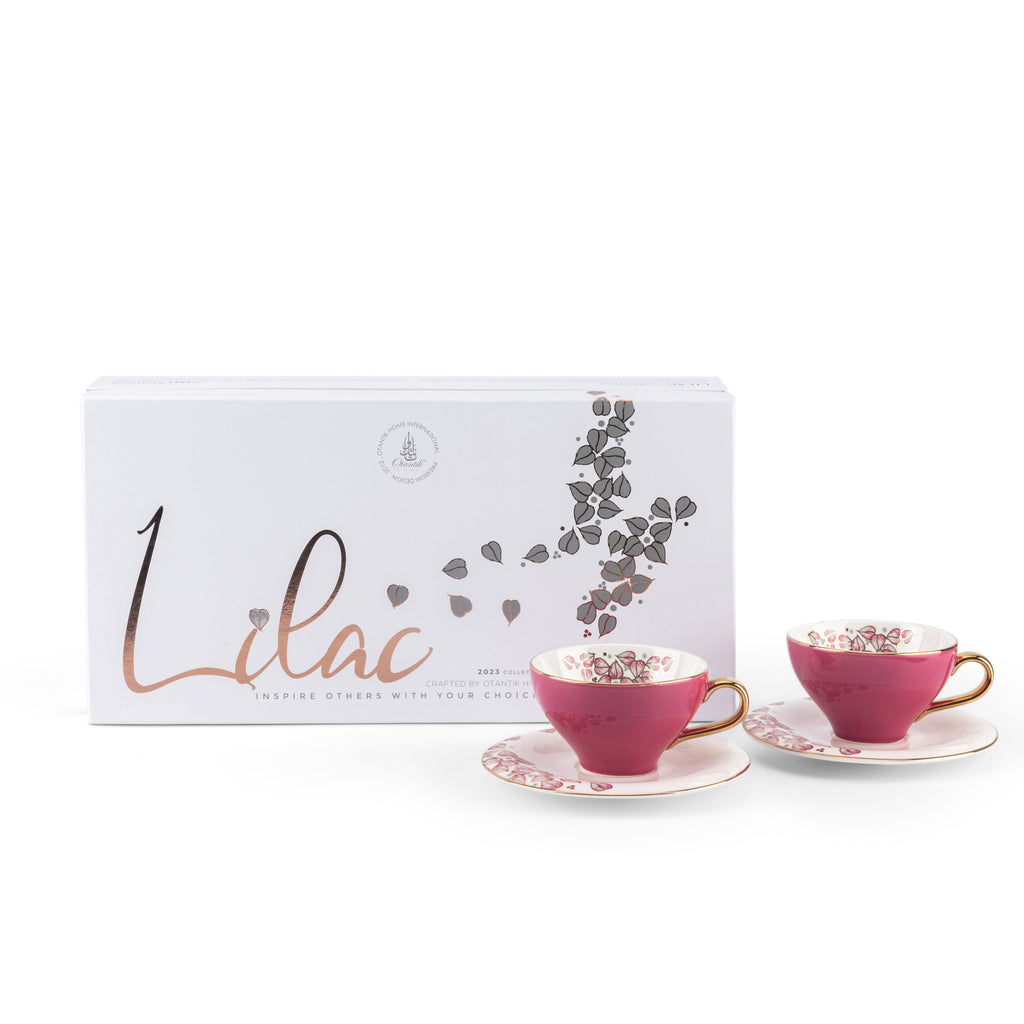 Lilac - English Tea Cup Set, 12 Pieces - Pink