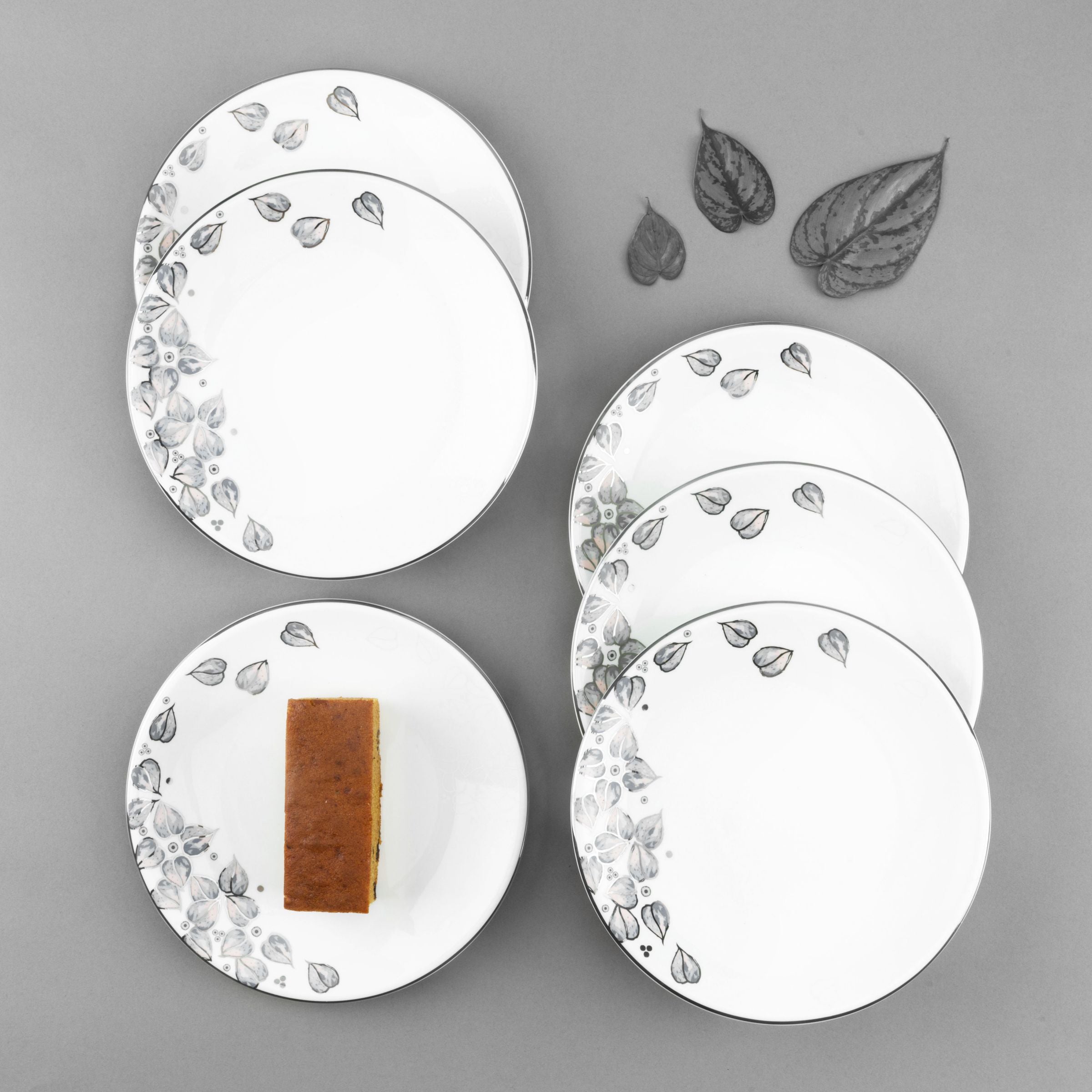 Lilac - Dessert Plate Set, 6 Pieces - Grey