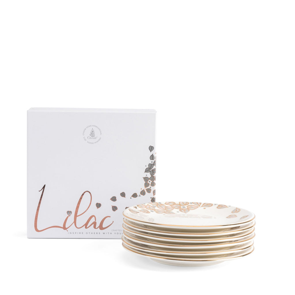 Lilac - Dessert Plate Set, 6 Pieces - White
