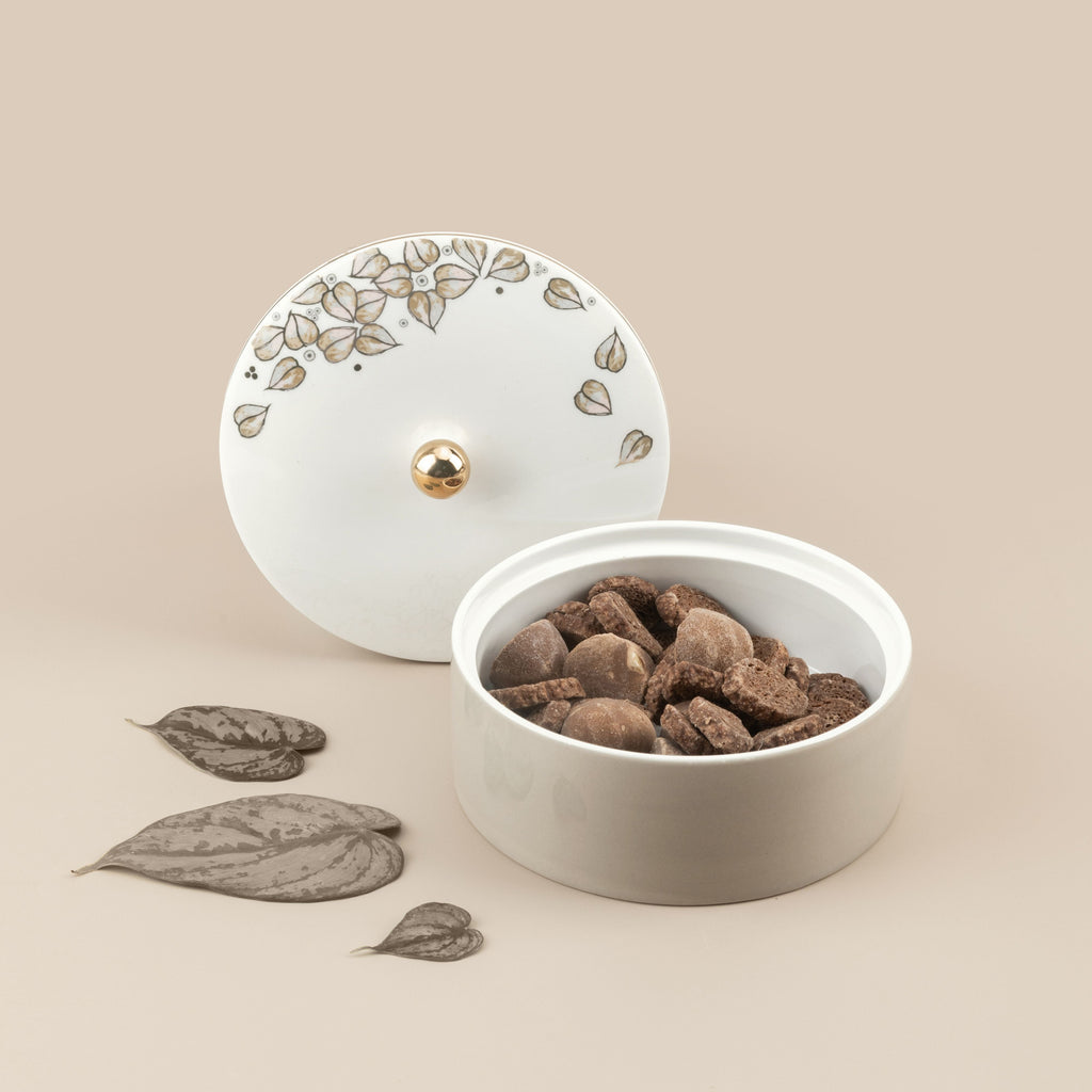 Stylish Lilac - Decorative Small Canister/Server - Beige & Gold