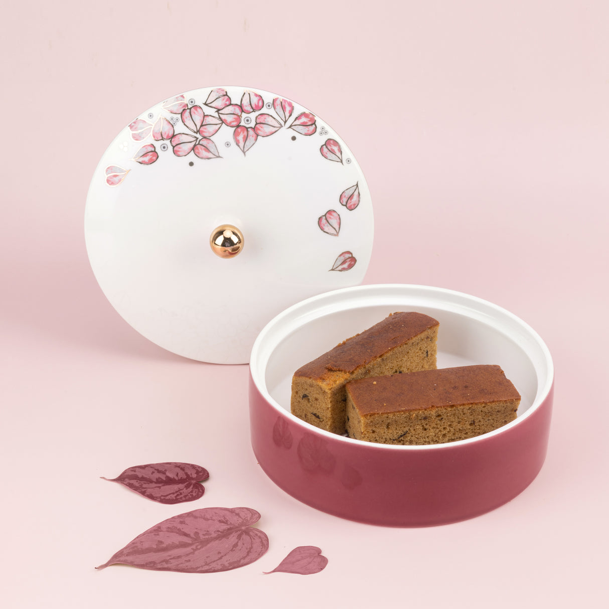 Lila elegante - Recipiente/servidor mediano decorativo - Rosa y dorado