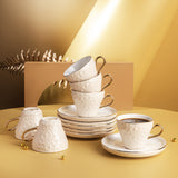 Crown - Esspresso /Turkish Coffee Cups (12-Pc)- Ivory & Gold