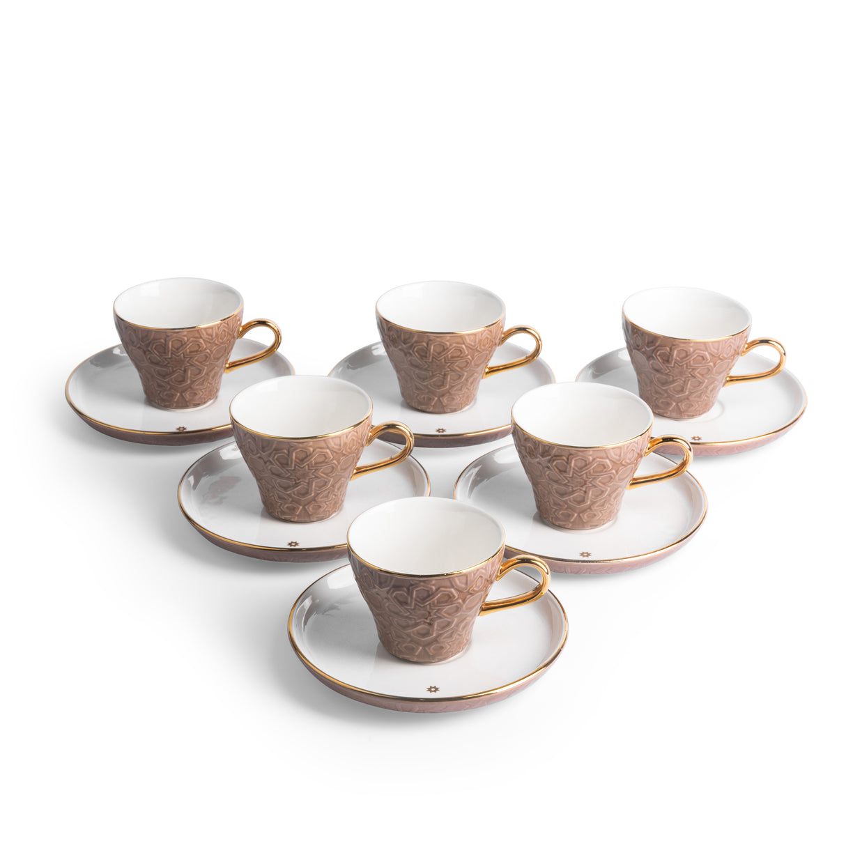 Crown - Esspresso /Turkish Coffee Cups (12-Pc)- Brown & Gold