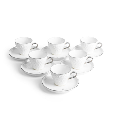 Crown - Tazas de café espresso/turco (12 piezas) - Blanco y plateado