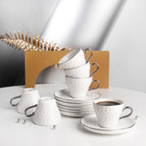 Crown - Esspresso /Turkish Coffee Cups (12-Pc)- White & Silver