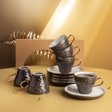 Crown - Esspresso /Turkish Coffee Cups (12-Pc)- Black & Gold