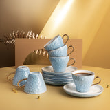 Crown - Esspresso /Turkish Coffee Cups (12-Pc)- Baby Blue & Gold