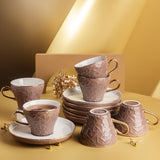 Crown - Cappuccino Cups (12-Pc)- Brown & Gold