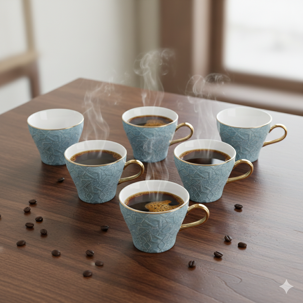 Crown-  English Tea Cups, Set Of 6 Cups Only - Blue