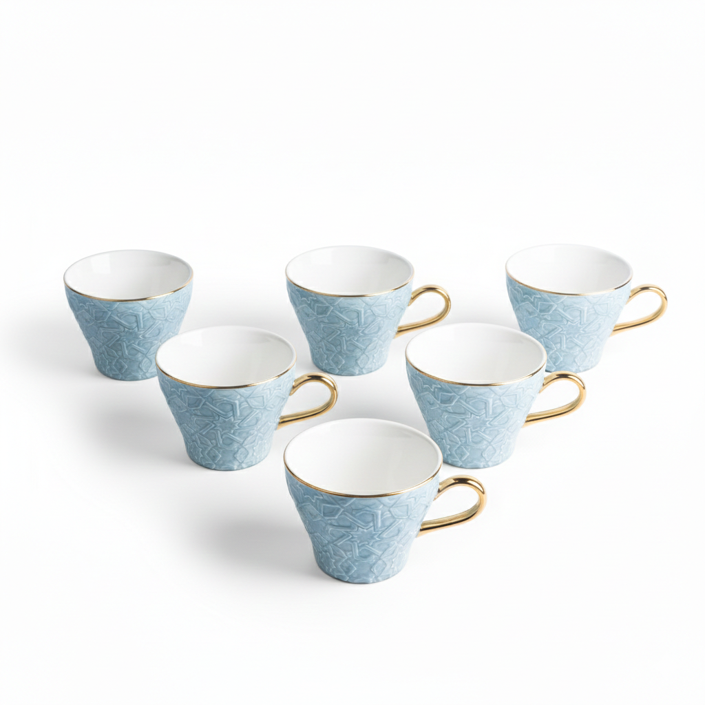 Crown-  English Tea Cups, Set Of 6 Cups Only - Blue