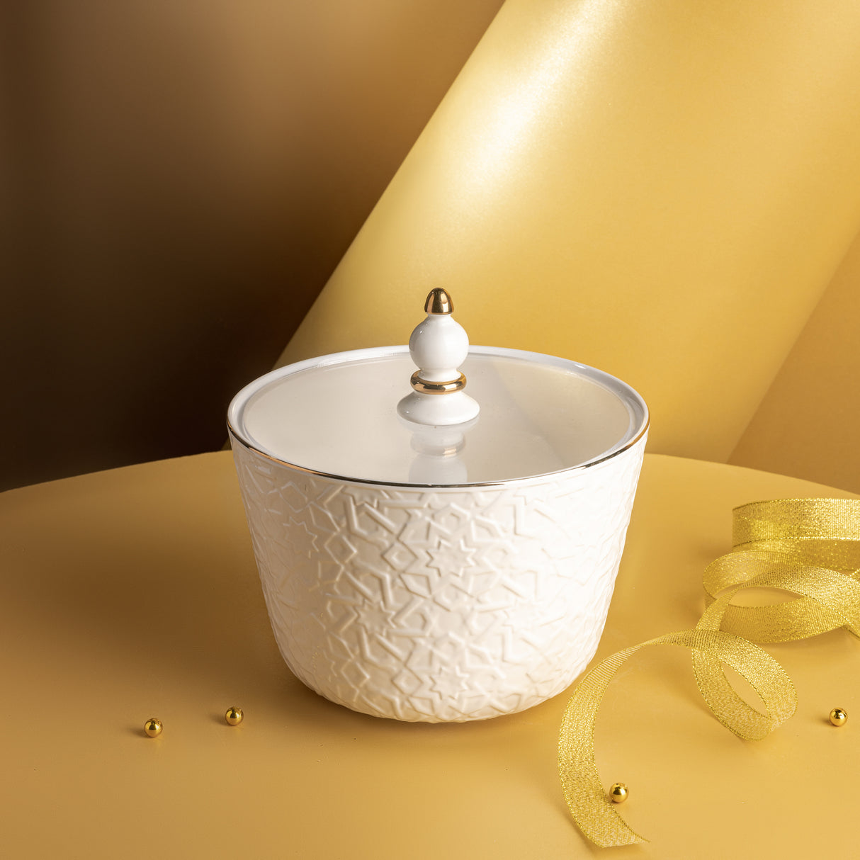 Corona - Tazón grande para dátiles - Blanco y dorado