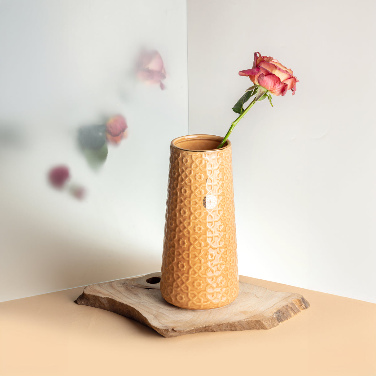 Rosette - Large Decorative Vase - Orange & Gold