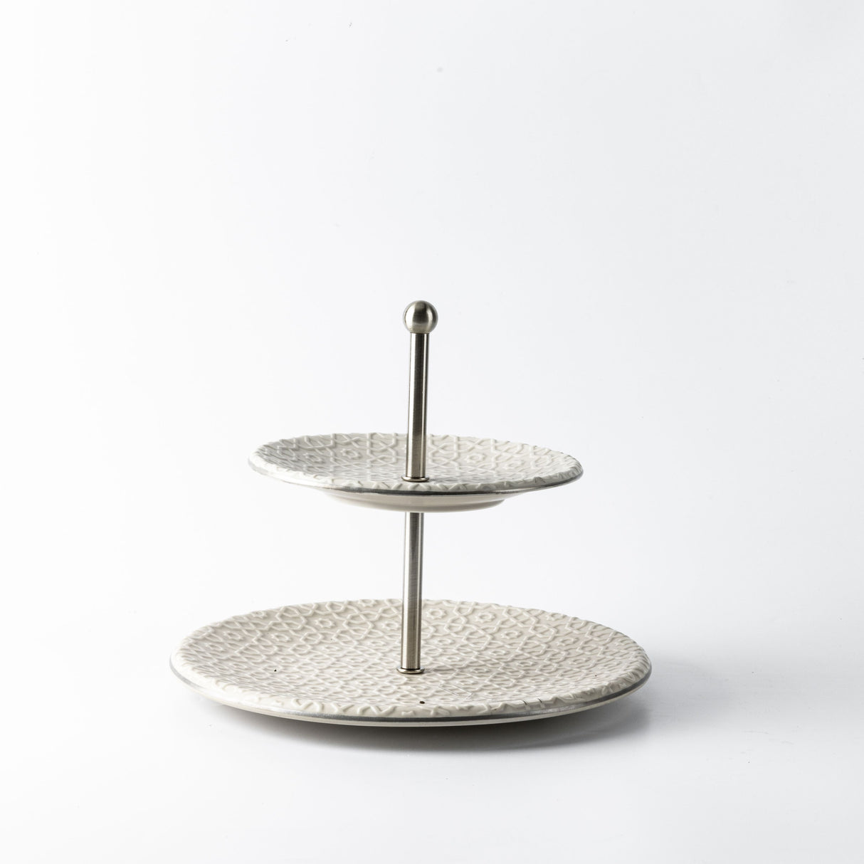 Rosette - 2- Tier Serving Platter - Beige & Silver