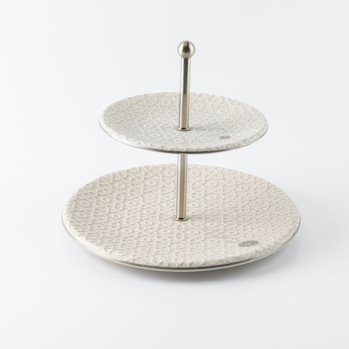 Rosette - 2- Tier Serving Platter - Beige & Silver