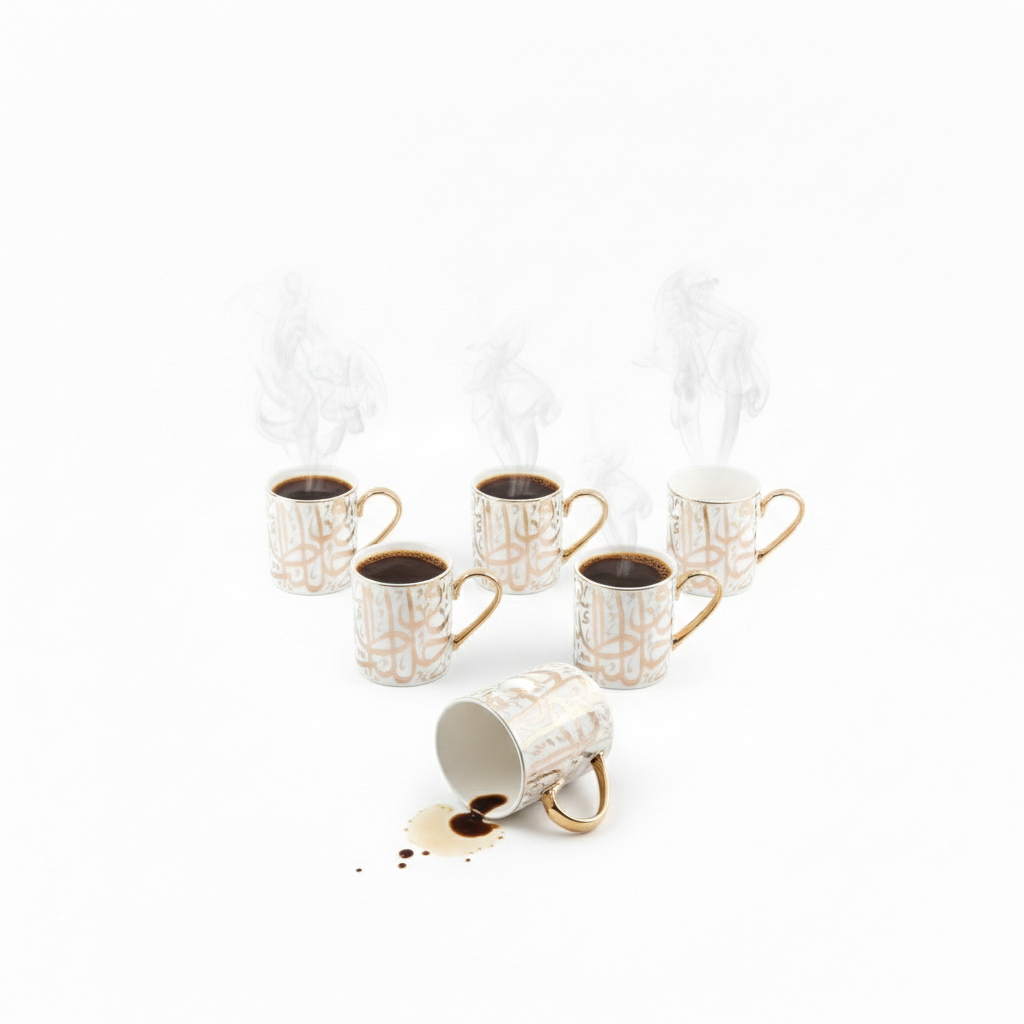 Diwan-  English Tea Cups, Set Of 6 Cups Only - Beige &Gold