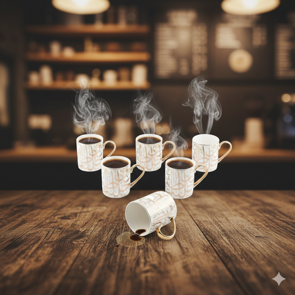 Diwan-  English Tea Cups, Set Of 6 Cups Only - Beige &Gold