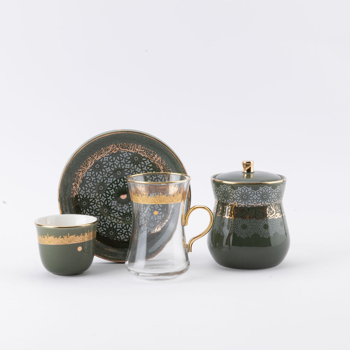 Atheer - Tea Set (19-Pc) - Olive Green & Gold