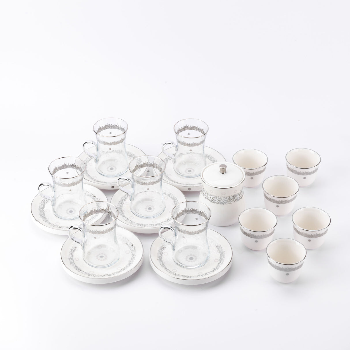 Atheer - Tea Set (19-Pc) - White & Silver