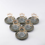 Atheer - Tea Set (12-Pc) - Olive Green & Gold