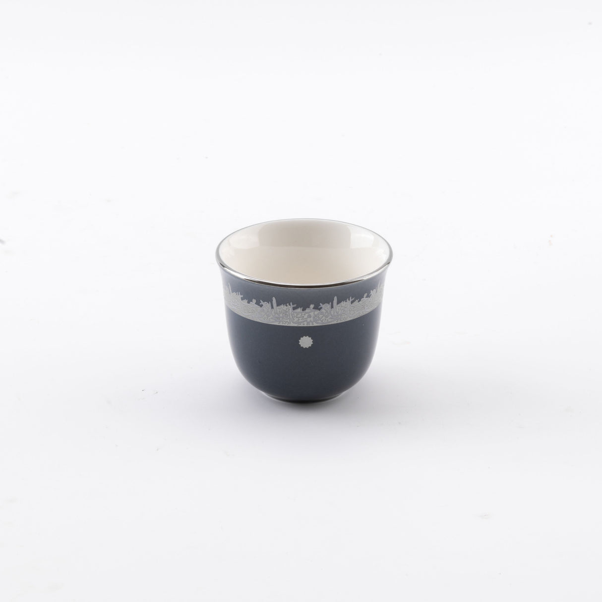 Atheer - Arabic Coffee Cups With Holder - Dark Blue & Silver