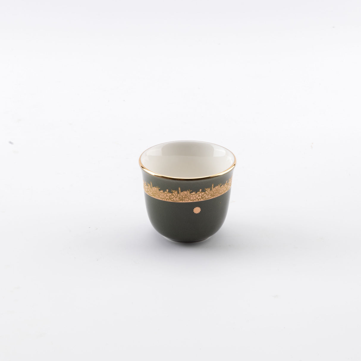 Atheer - Arabic Coffee Cups With Holder - Olive Green & Gold