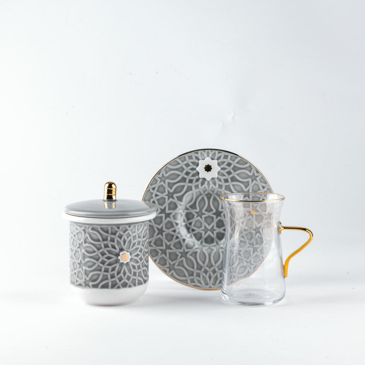 Asala - Tea Set (13-Pc) - Grey & Gold