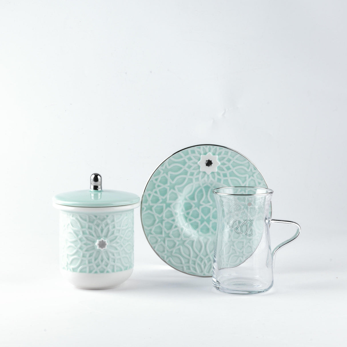 Asala - Tea Set (13-Pc) - Teal & Silver