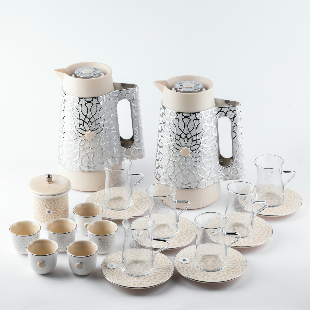 Asala - Premium Tea Set (21-Pc) - Beige & Silver