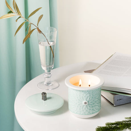 Asala - Medium Candle| Citrus Sunrise - Teal  & Silver
