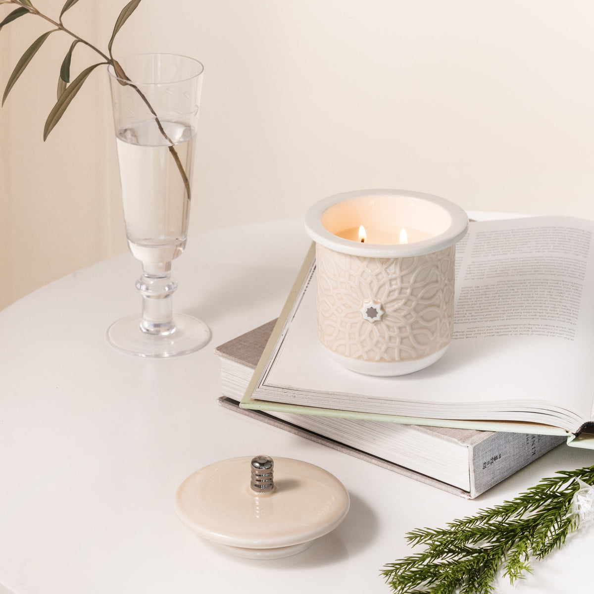Asala - Medium Candle| Smoky Ember - Beige  & Silver