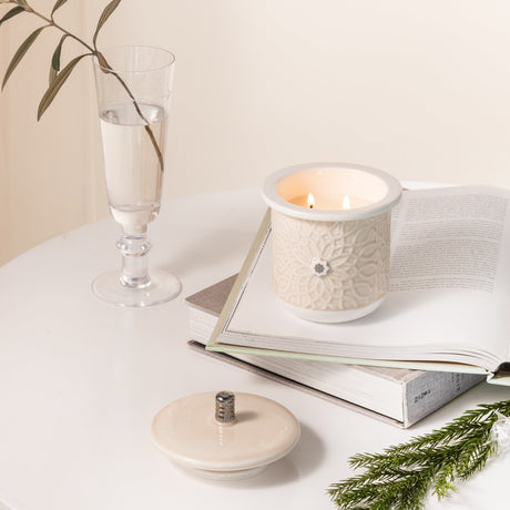 Asala - Medium Candle| Smoky Ember - Beige  & Silver