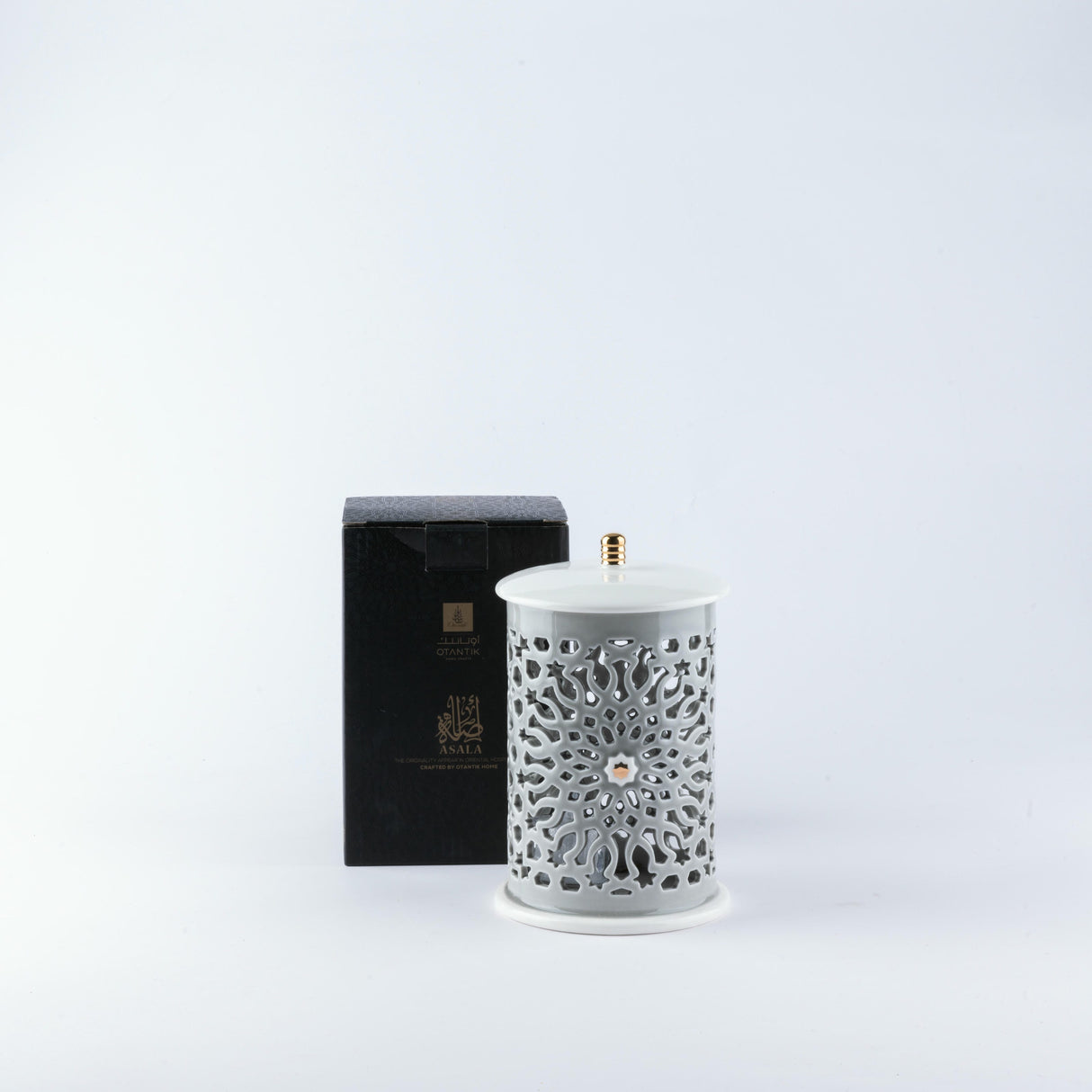 Asala - Small Lantern Candle Holder - Grey & Gold