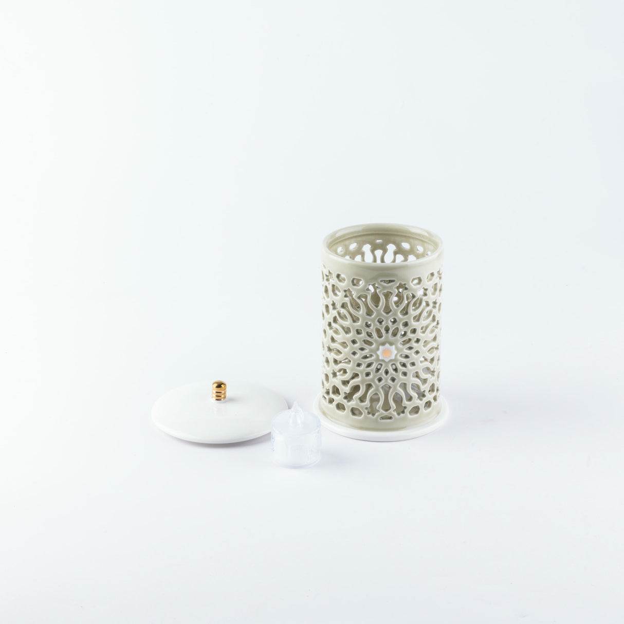 Asala - Small Lantern Candle Holder - Beige & Gold