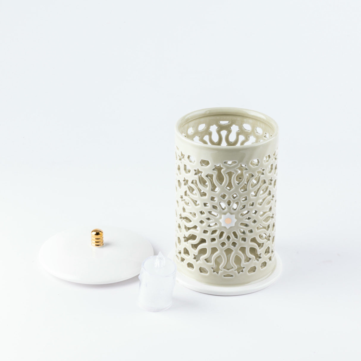 Asala - Medium Lantern Candle Holder - Beige & Gold