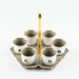 Asala - Arabic Coffee Cups With Holder - Olive Green & Gold