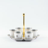 Asala - Arabic Coffee Cups With Holder - Grey & Gold