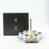 Asala - Arabic Coffee Cups With Holder - Grey & Gold