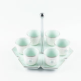 Asala - Arabic Coffee Cups With Holder - Teal & Silver