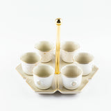 Asala - Arabic Coffee Cups With Holder - Beige & Gold