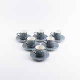 Jiwar - Esspresso/Turkish Coffee Set (12-Pc)- Haze Blue & Silver