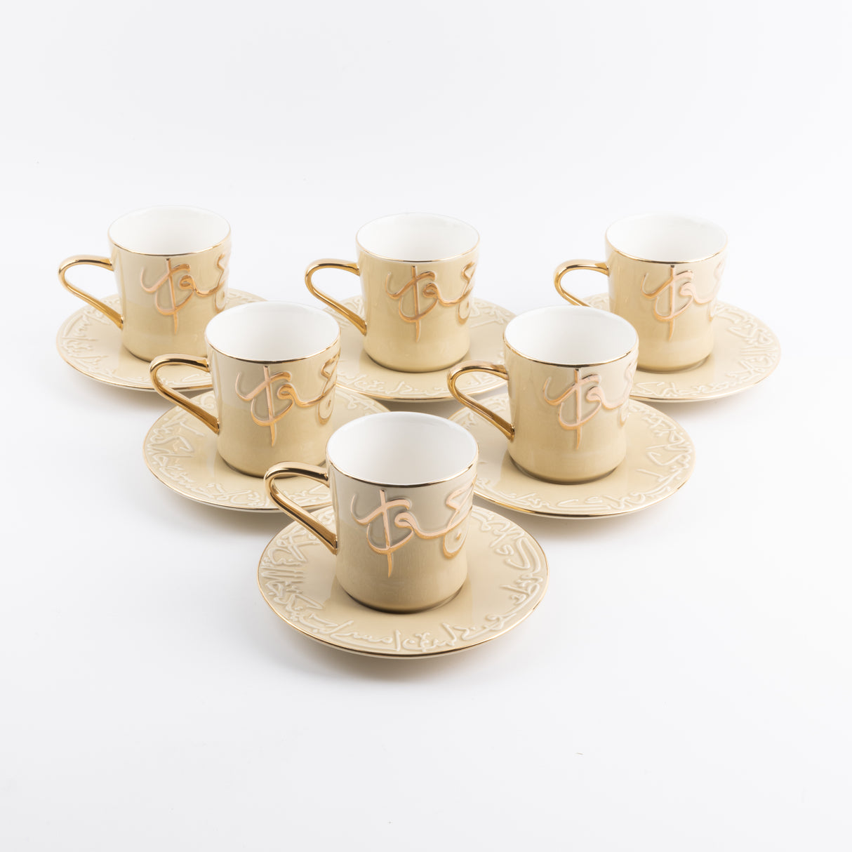 Jiwar - Cappuccino Set (12-Pc) - Ivory & Gold