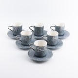 Jiwar - Cappuccino Set (12-Pc)- Haze Blue & Silver