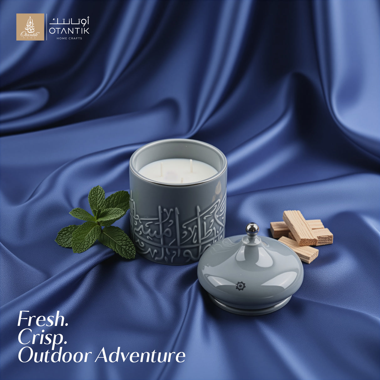 Jiwar -  Large Candle| Minty Wood - Haze Blue & Silver